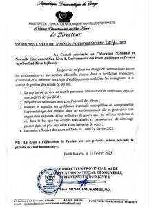 Sud-Kivu : l&rsquo;AFC/M23 autorise les élèves à reprendre le chemin de l&rsquo;école