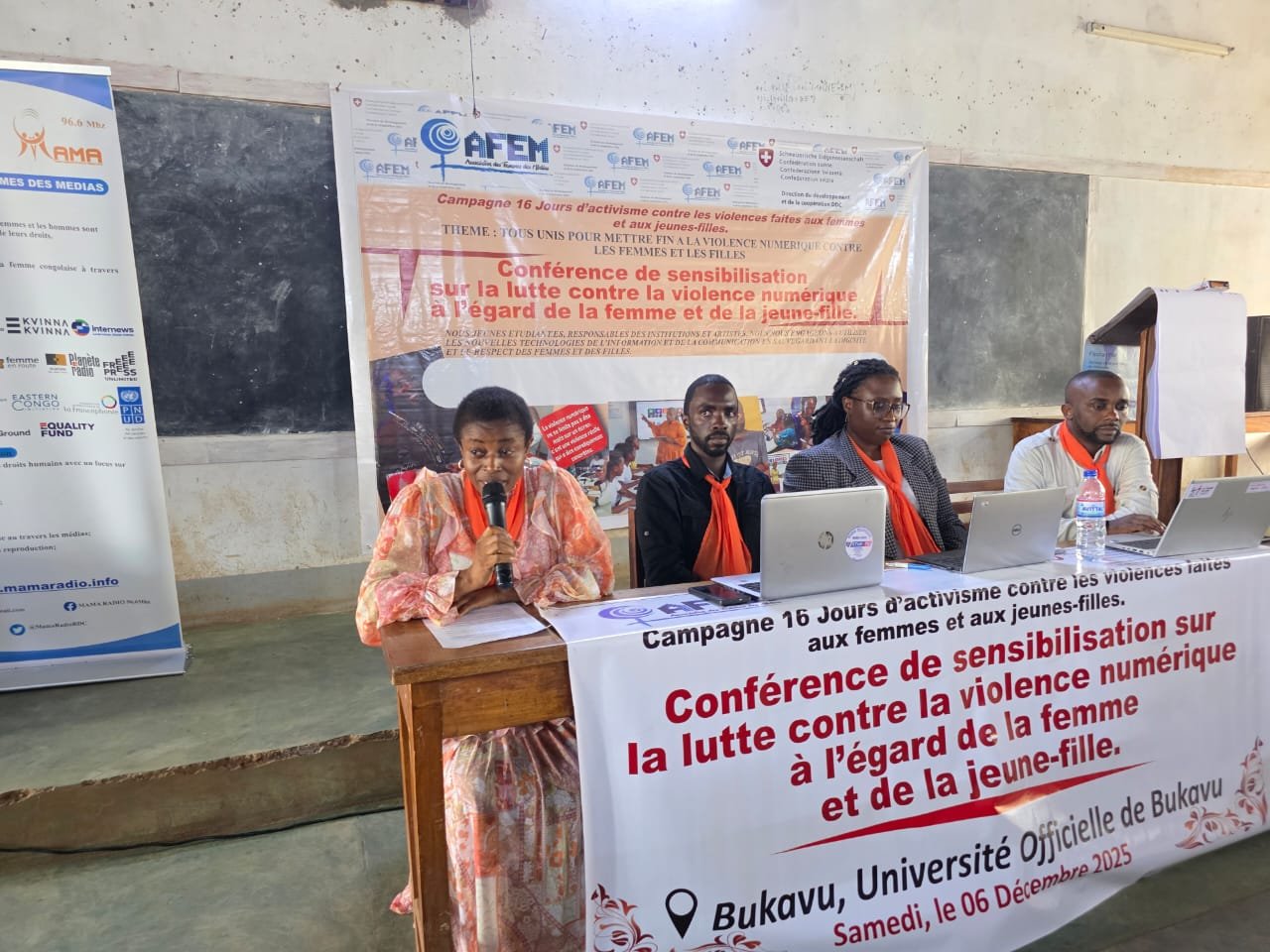 Campagne 16 jours d’activisme contre les violences faites aux femmes et aux filles : 100 etudiant.es et responsables des institutions s’engagent à utiliser les nouvelles technologies en sauvegardant la dignité et le respect des femmes et des filles lors de la conférence organisée par AFEM et la Coopération Suisse.